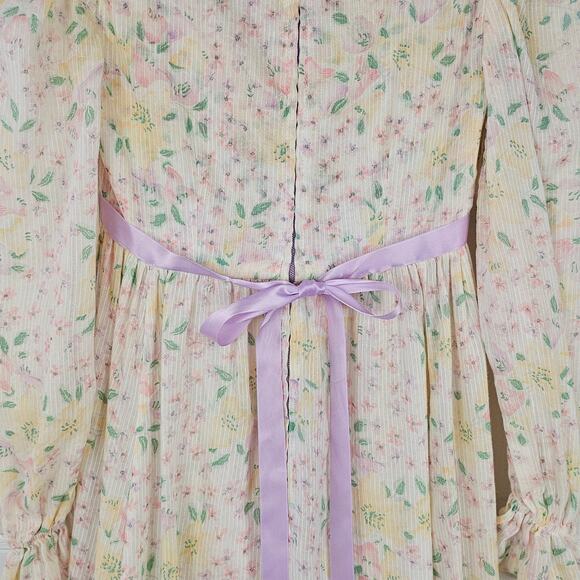 VTG 1970s maxi prairie Dress floral romantic boho prom wedding handmade XS - Picture 8 of 12